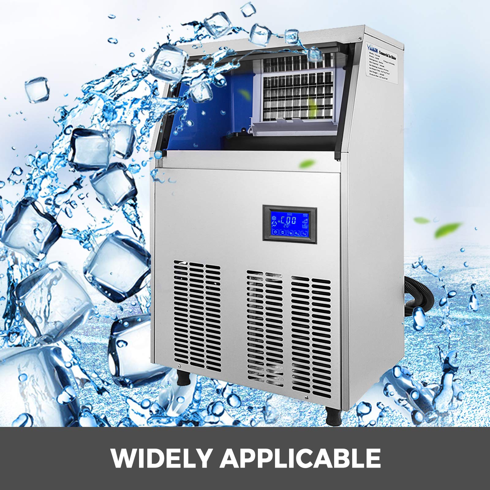 VEVOR Kommerzielle 50 kg Eismaschine 220V Eiswürfelbereiter Kommerzielle Eiswürfelbereiter Edelstahl mit LCD Bildschirm Würfeleismaschine 250 W Automatische Eismaschine 4 x 9 Stk. Icemaker