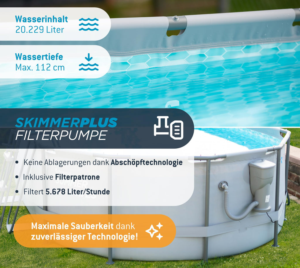 Summer Waves Frame Pool Komplettset | Oval 610x366x122 cm Grau | Aufstellpool Set | Gartenpool & Schwimmbecken inkl. Filterpumpe, Filterkartusche, Bodenvlies, Abdeckplane & Einstiegsleiter