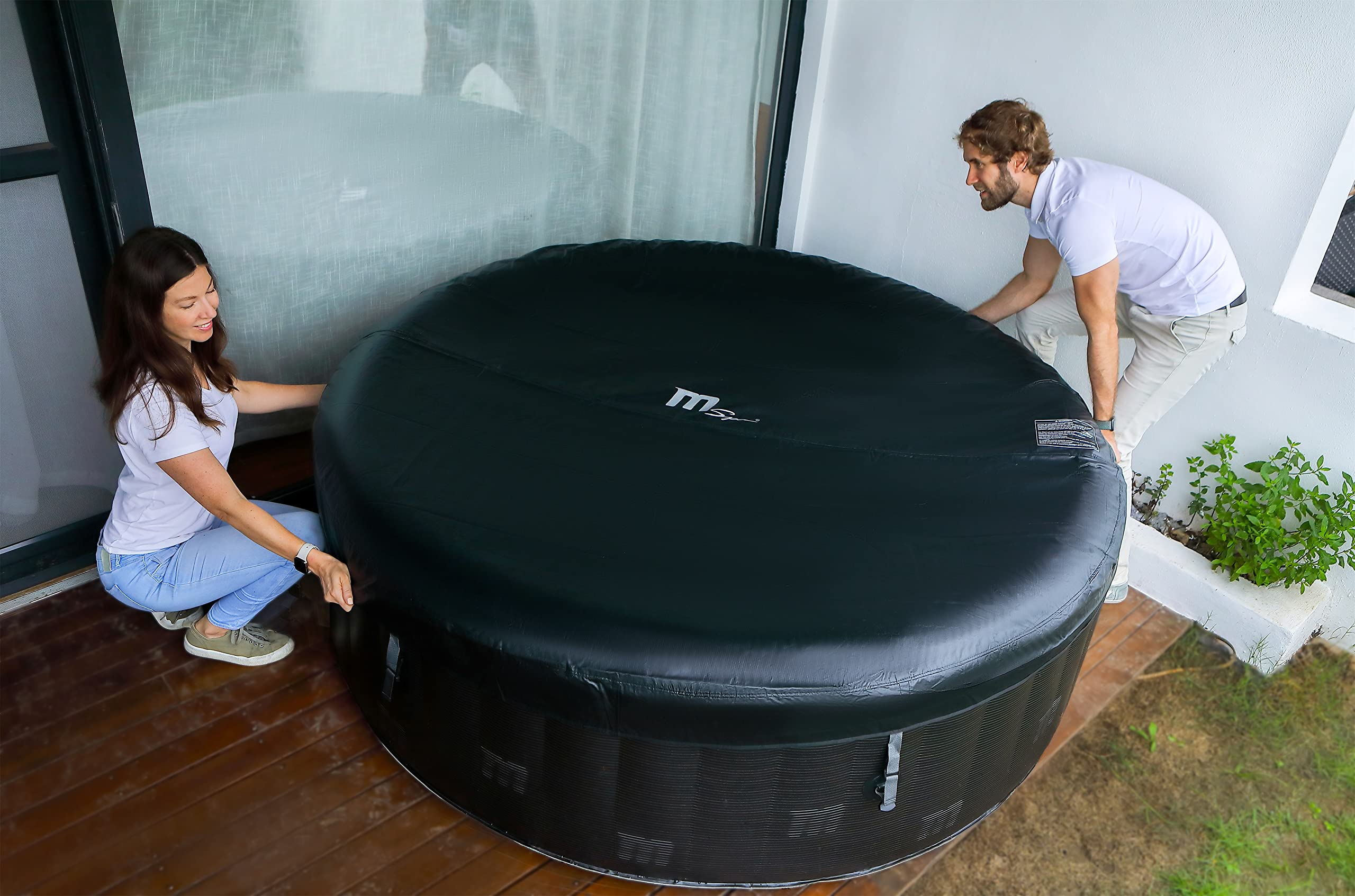 GARDWELL Whirlpool aufblasbar Outdoor GARDWELL Farry 204 x 70 cm für 6 Personen mit Massagedüsen und Filter - Aufblasfunktion per Knopfdruck Pool rund in grau