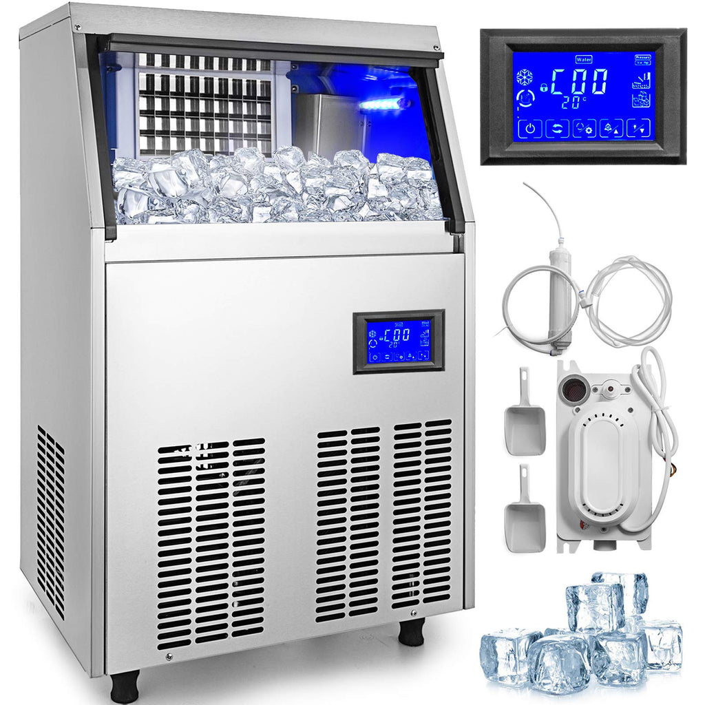 VEVOR Kommerzielle 50 kg Eismaschine 220V Eiswürfelbereiter Kommerzielle Eiswürfelbereiter Edelstahl mit LCD Bildschirm Würfeleismaschine 250 W Automatische Eismaschine 4 x 9 Stk. Icemaker