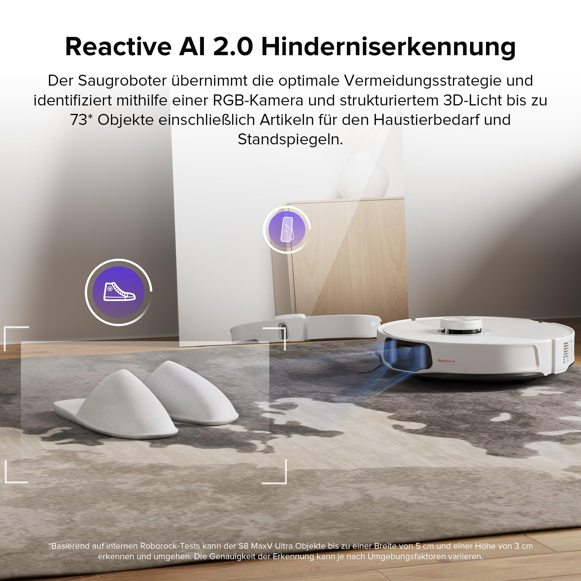 roborock S8 MaxV Ultra Saugroboter mit Wischfunktion&Hebarem Wischmopp, Umfangreiche Reinigung Durch die ausfahrbaren Seitenbürste, 10.000 Pa, 60 °C Heißwasser-Moppwäsche, All-in-One-Dock