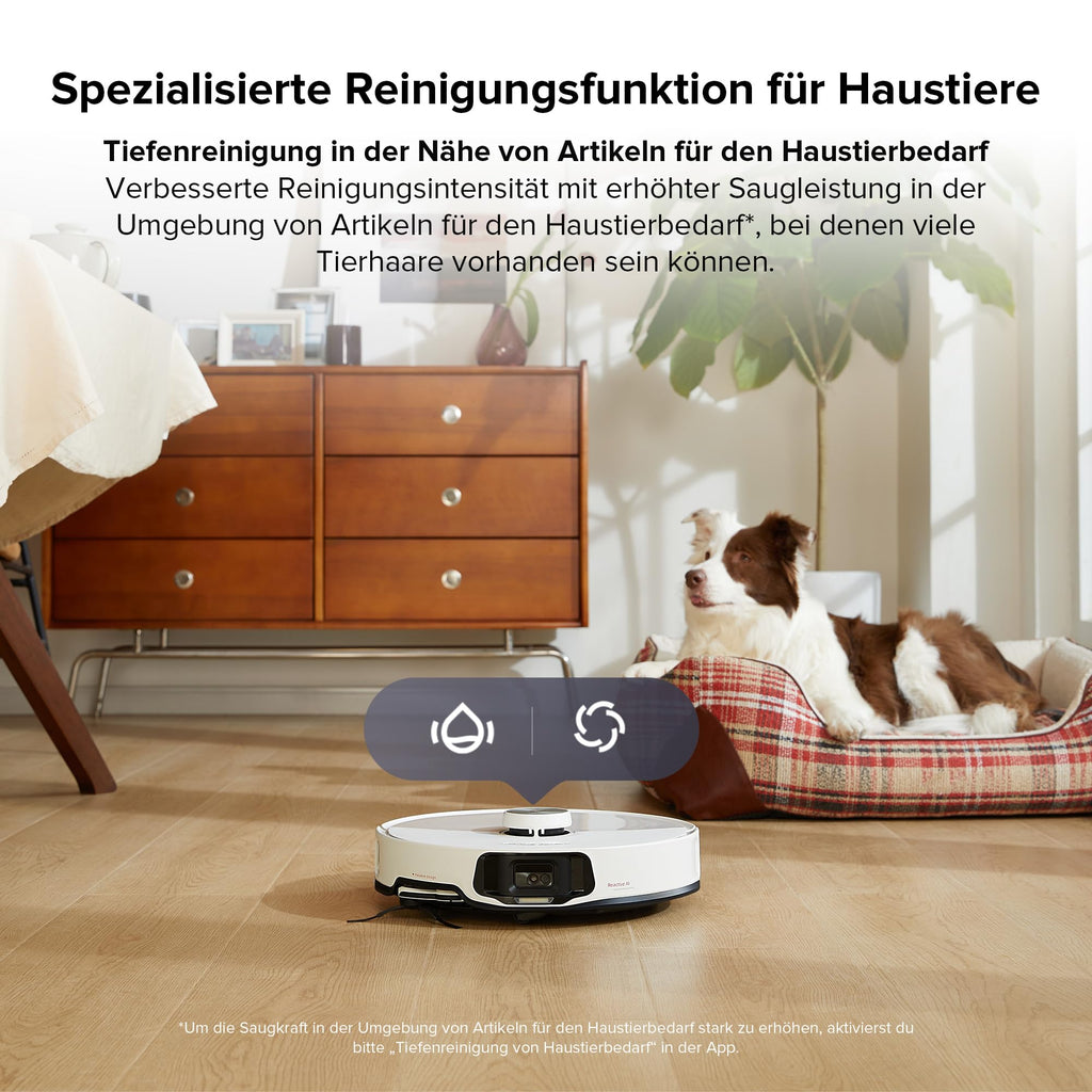 roborock S8 MaxV Ultra Saugroboter mit Wischfunktion&Hebarem Wischmopp, Umfangreiche Reinigung Durch die ausfahrbaren Seitenbürste, 10.000 Pa, 60 °C Heißwasser-Moppwäsche, All-in-One-Dock