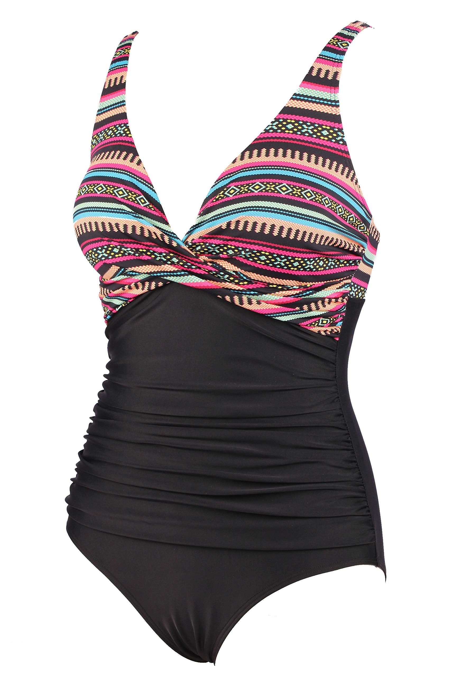 Laorchid einteiliger Badeanzug bademode v Ausschnitt Damen Badeanzug bauchweg push up Bademode Swimsuit high Waist Schwimmanzug Böhmen Streifen 4XL