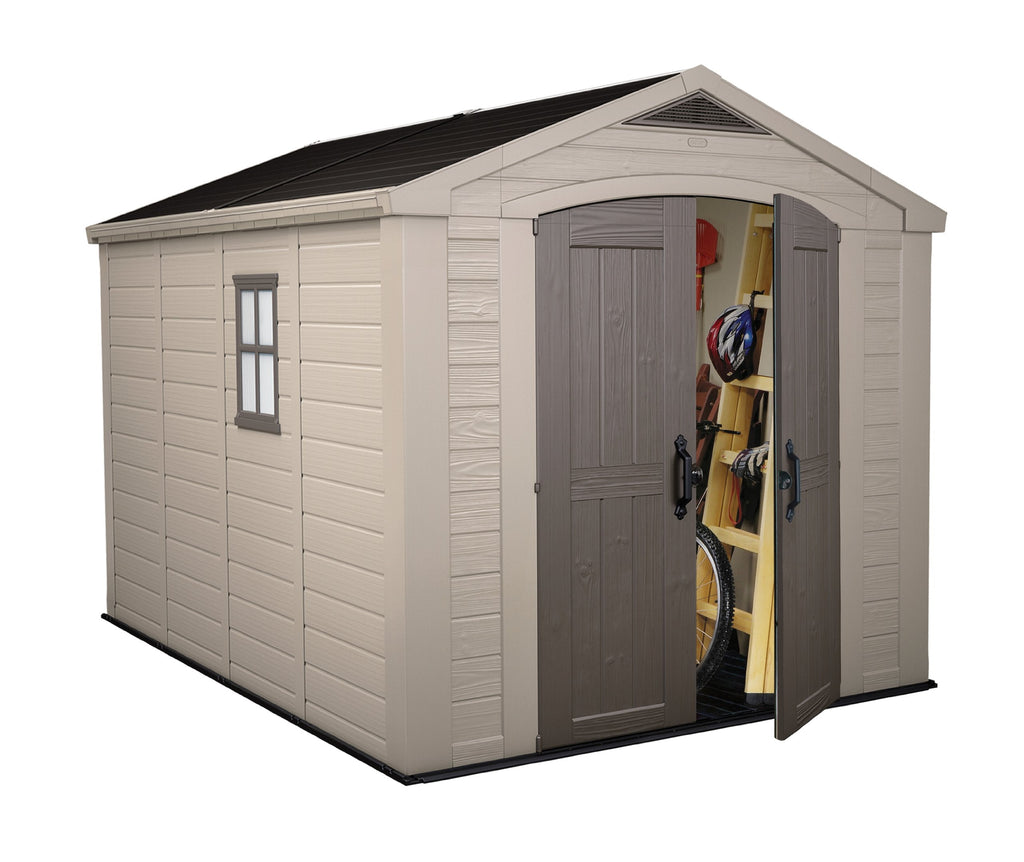 Keter Gerätehaus Factor 8x11, Beige, 15.5m³ Rauminhalt, Außenmaße (B/T/H): 256.5 x 332 x 243 cm, wetterfest, wasserdicht, UV-beständig, Outdoor