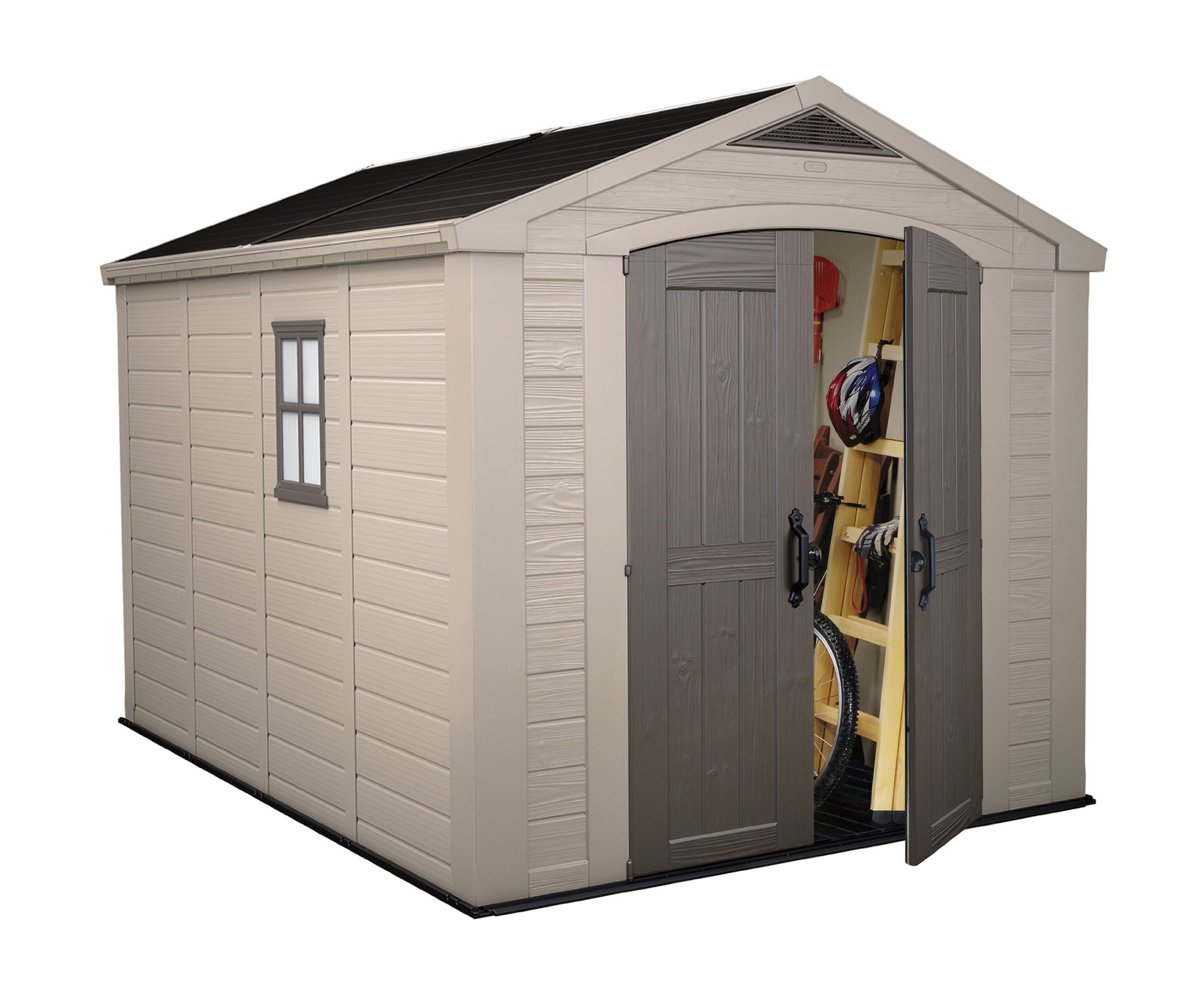 Keter Gerätehaus Factor 8x11, Beige, 15.5m³ Rauminhalt, Außenmaße (B/T/H): 256.5 x 332 x 243 cm, wetterfest, wasserdicht, UV-beständig, Outdoor