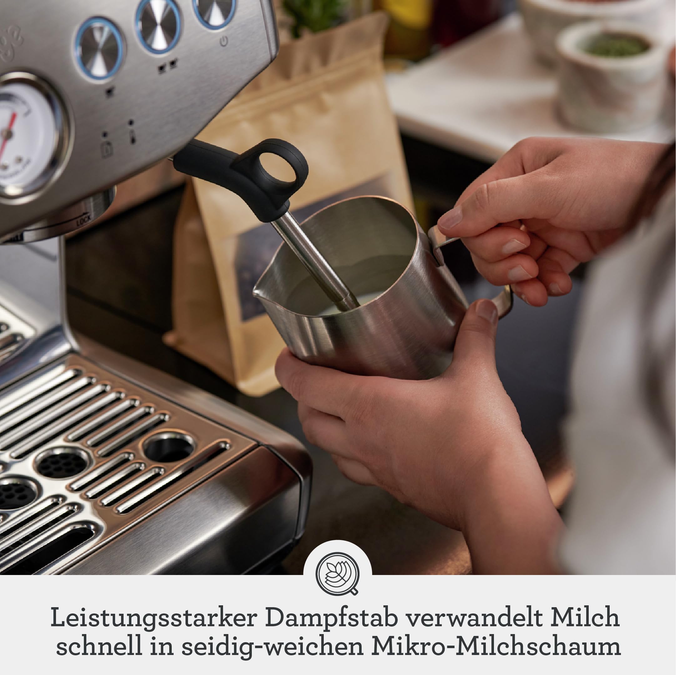 Sage - The Barista Express Impress - Unterstützt Stopfung Bohnenkaffeemaschine mit Milchaufschäumer, Gebürsteter Edelstahl