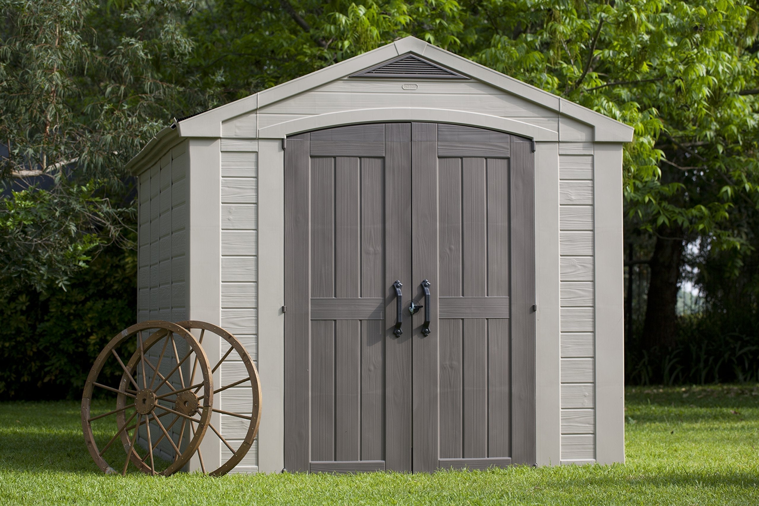 Keter Gerätehaus Factor 8x11, Beige, 15.5m³ Rauminhalt, Außenmaße (B/T/H): 256.5 x 332 x 243 cm, wetterfest, wasserdicht, UV-beständig, Outdoor