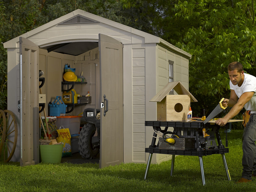 Keter Gerätehaus Factor 8x11, Beige, 15.5m³ Rauminhalt, Außenmaße (B/T/H): 256.5 x 332 x 243 cm, wetterfest, wasserdicht, UV-beständig, Outdoor