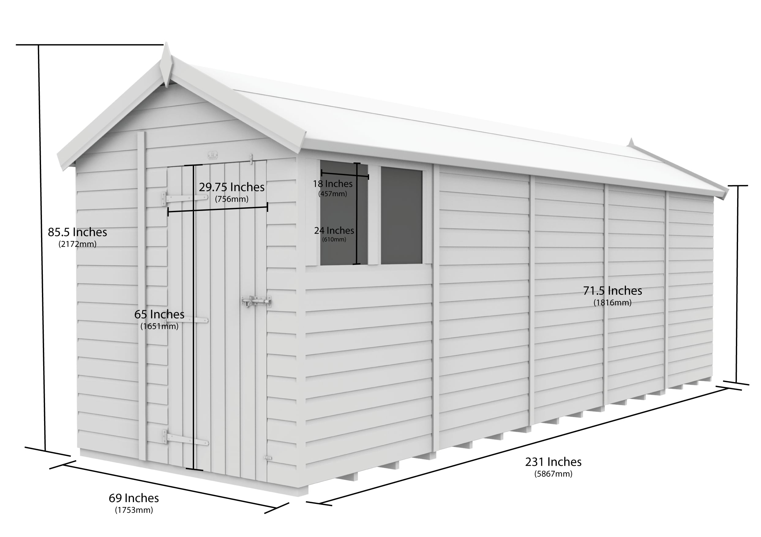 Apex Shed Single Door Window 6ft x 20ft