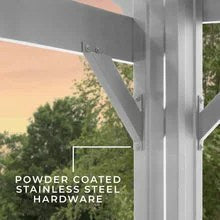 12×10 hawthorne traditional steel pergola with sail shade soft canopy
