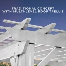 12×10 hawthorne traditional steel pergola with sail shade soft canopy