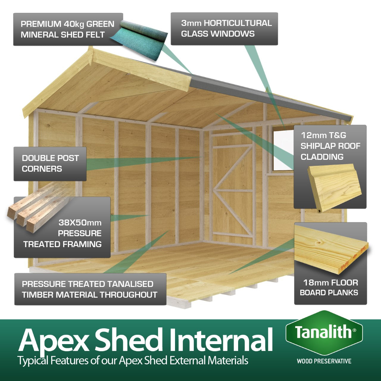 Apex Shed Single Door Window 6ft x 12ft