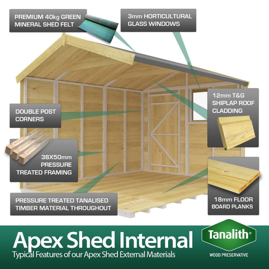 Apex Shed Single Door Window 6ft x 13ft