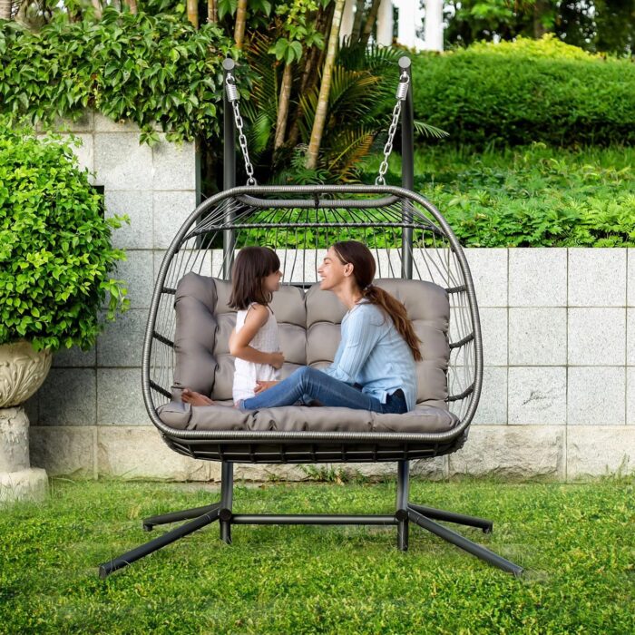 Brafab Luxury X-Large Double Egg Swing Chair 2 Person Hanging Chair Hand Made Rattan Wicker Hammock Chair – Craftycupby Akol